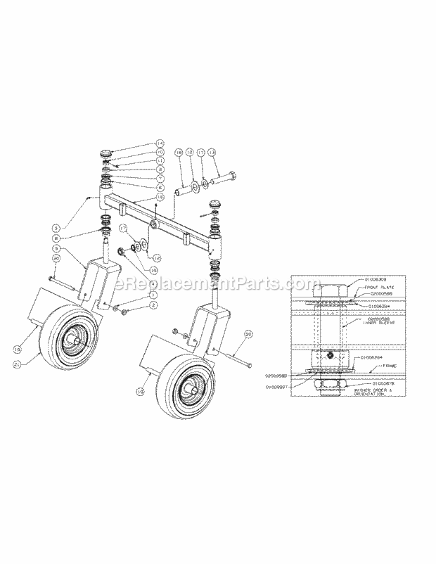Front Caster Assembly Diagram and Parts List for M48-KW 53AI8CTV750-23HP Cub Cadet Lawn Tractor